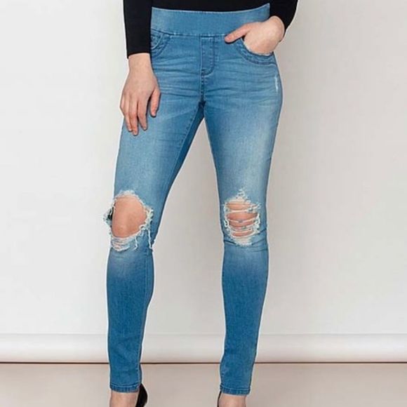 Blue Light Wash Distressed Skinny Jeans - Picture 1 of 6